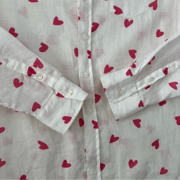 Frank & Eileen Eileen Pink Messy Hearts 100% Linen Button Up Size L‎ - Picture 7 of 12